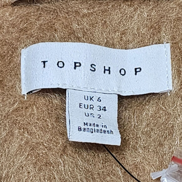 TOPSHOP , NORDSTROM Women's Wool Blend Belted‎ Shirt Jacket Camel Tan Sz S NWT - Picture 7 of 9